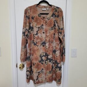 Susan Graver Graver Studio Floral Metallic Knit Long Cardigan Jacket XL Rust
